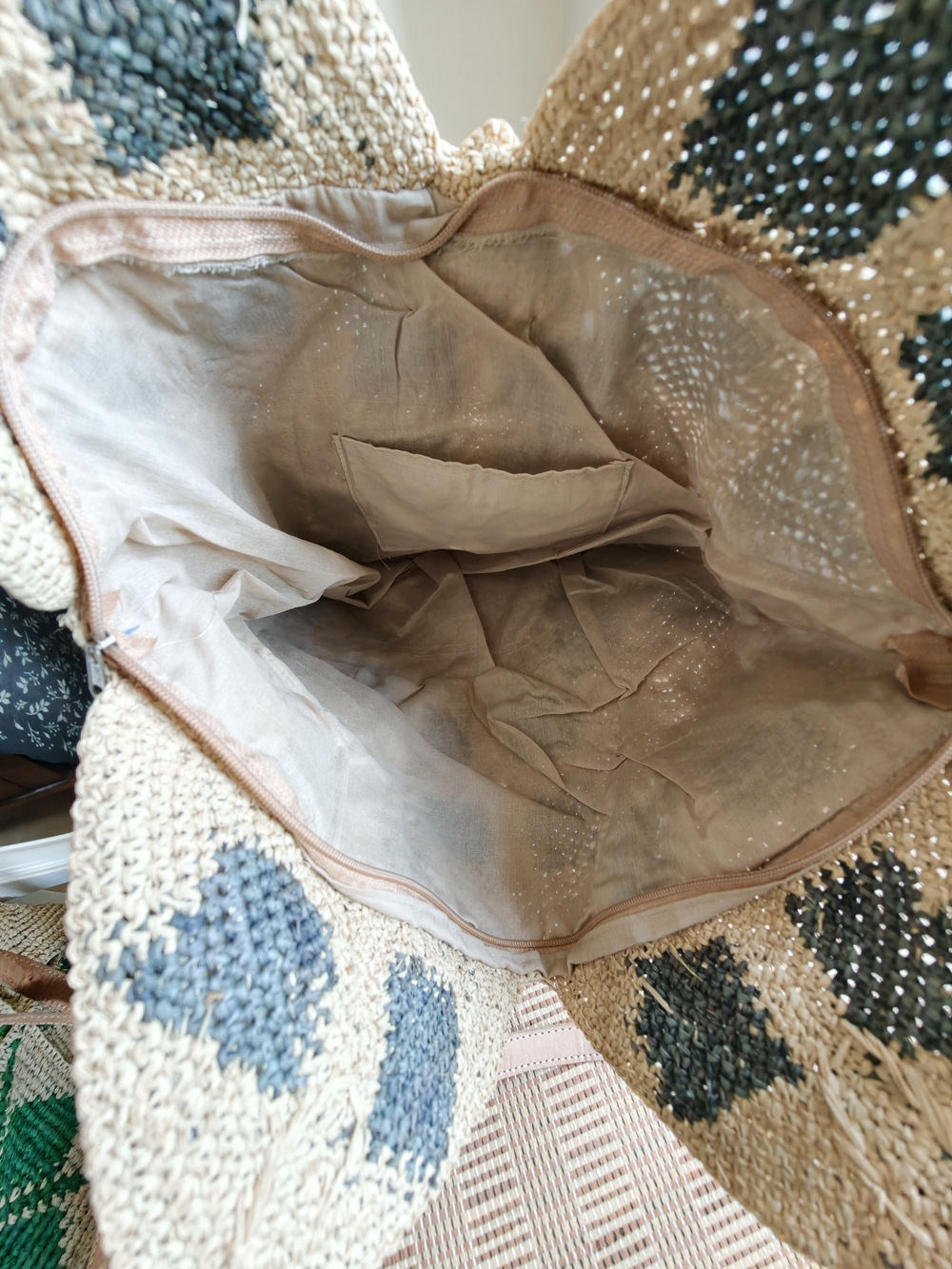 Handwoven raffia Straw Tote Bag with Gray Accent - Picture 8 of 13